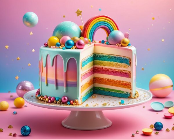 Whimsical Multi-Layered Cake with Pastel Colors