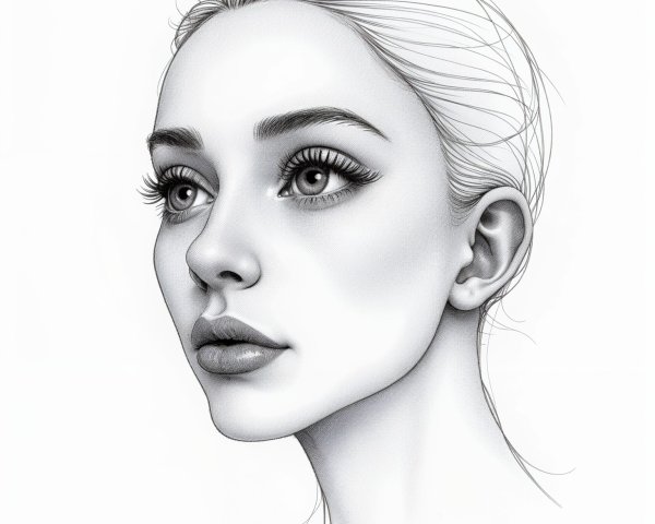 Monochrome Illustration of a Young Woman's Face