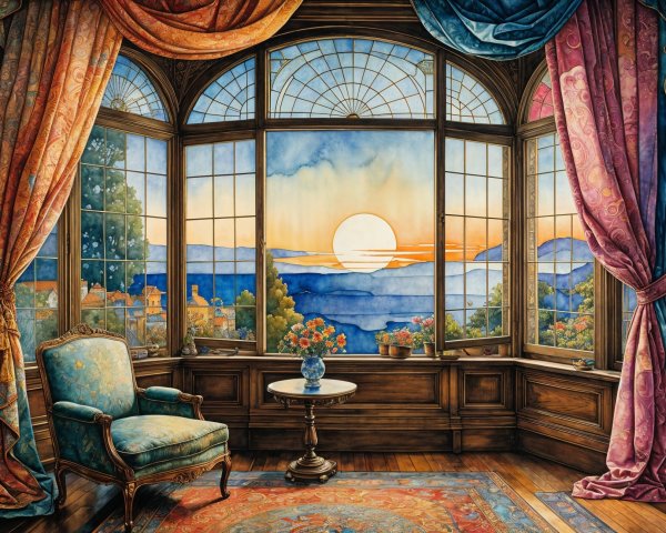 Cozy Room with Sunset View and Elegant Furnishings
