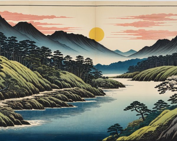 Serene Landscape with Mountains and Calm River