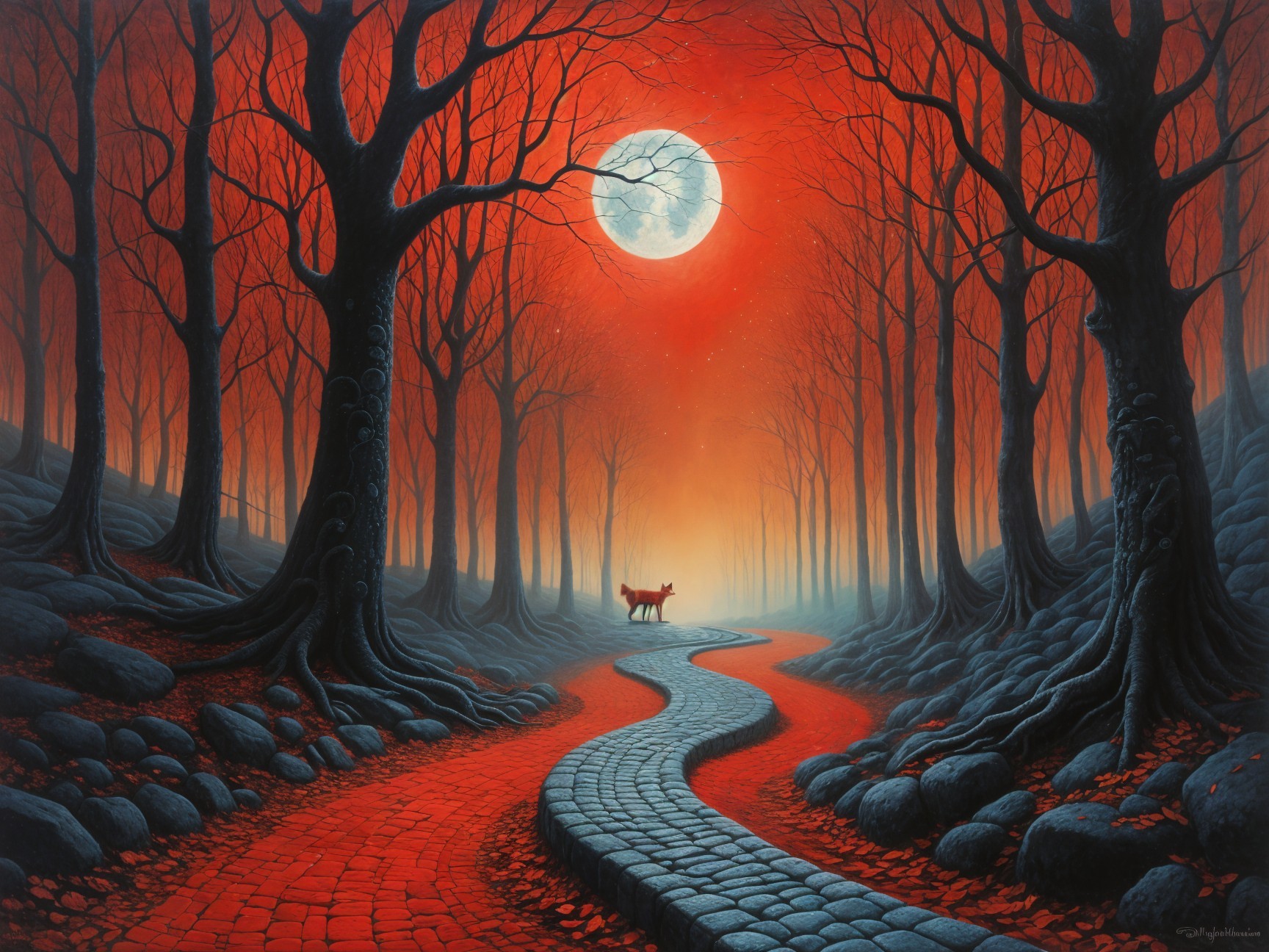 Winding Cobblestone Path in a Twisted Forest Scene