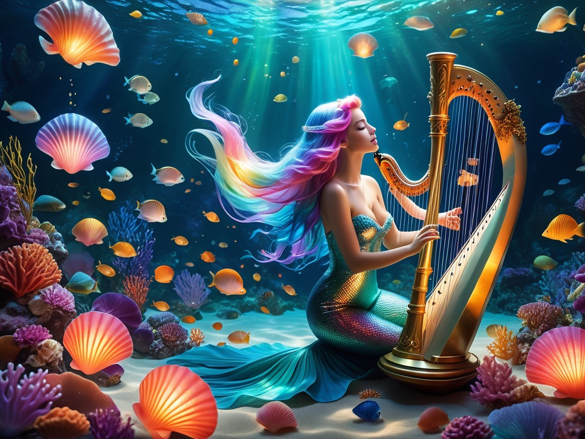 Vibrant Underwater Scene with Mermaid and Coral