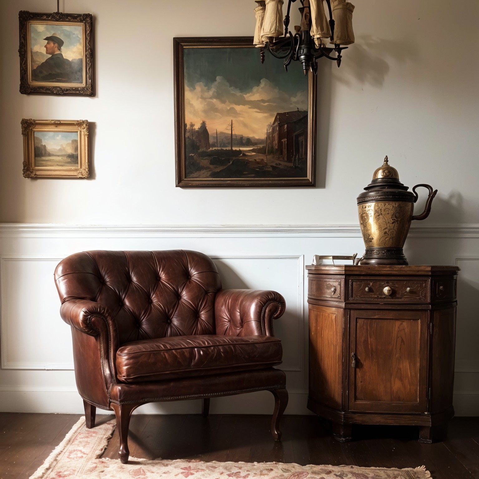 Cozy Interior with Leather Armchair and Vintage Decor