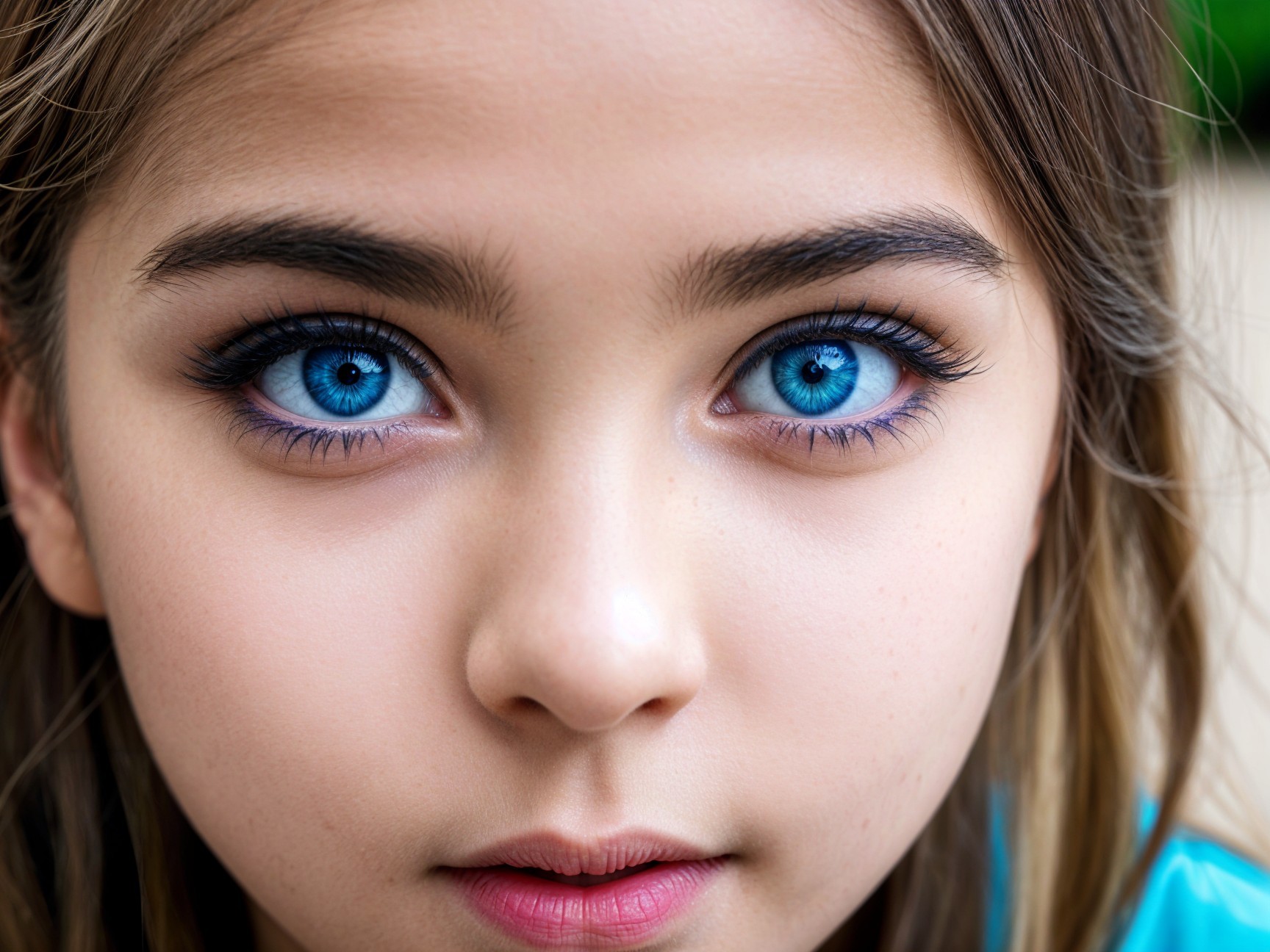 Close-Up Portrait of a Young Girl with Blue Eyes