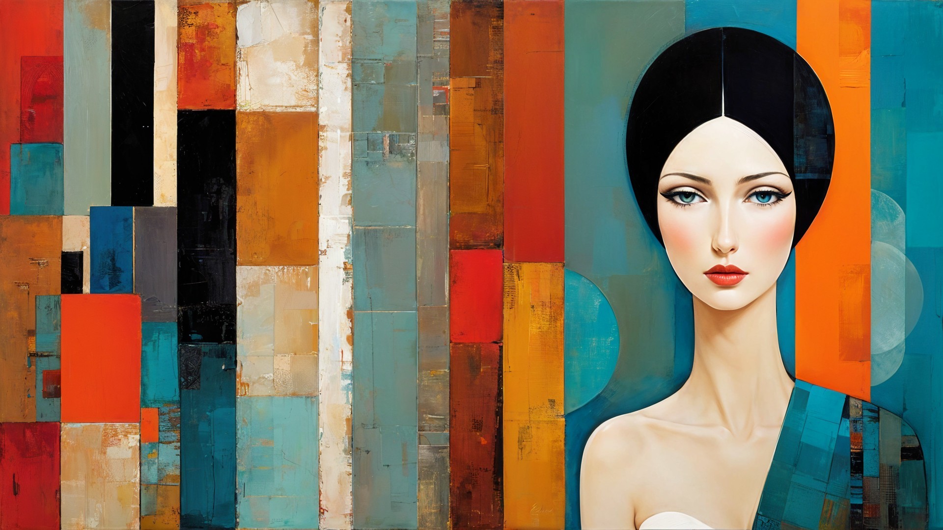 Minimalist Female Figure with Geometric Background