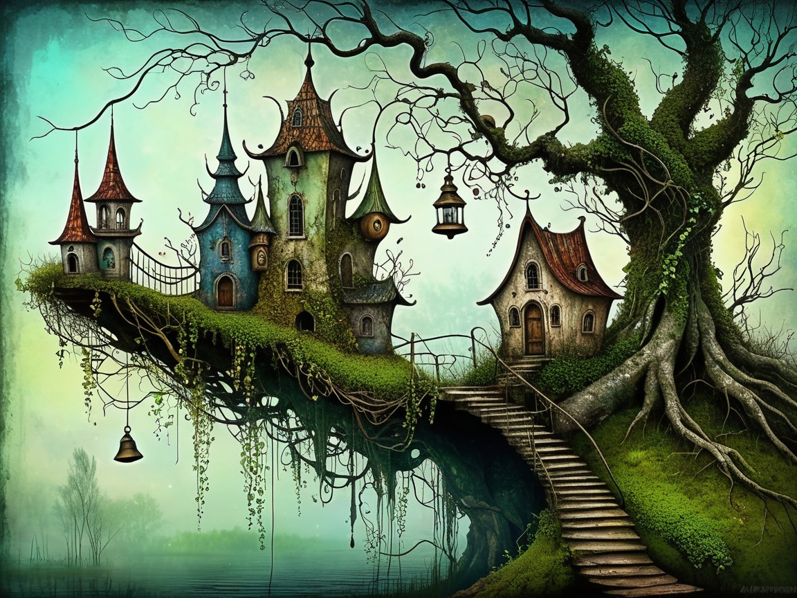 Enchanting Multi-Turreted Houses on Tree Branches