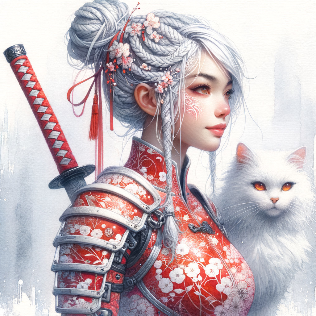 Warrior Girl in Red Armor with Floral Patterns