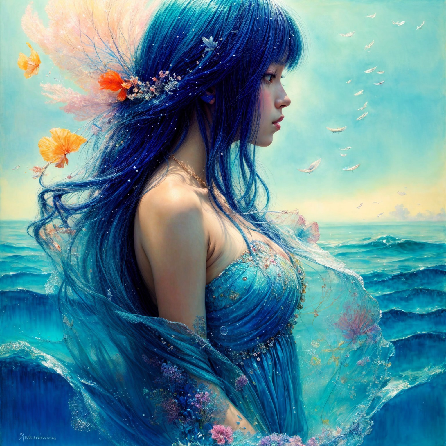 Underwater Scene with Woman and Ocean Elements