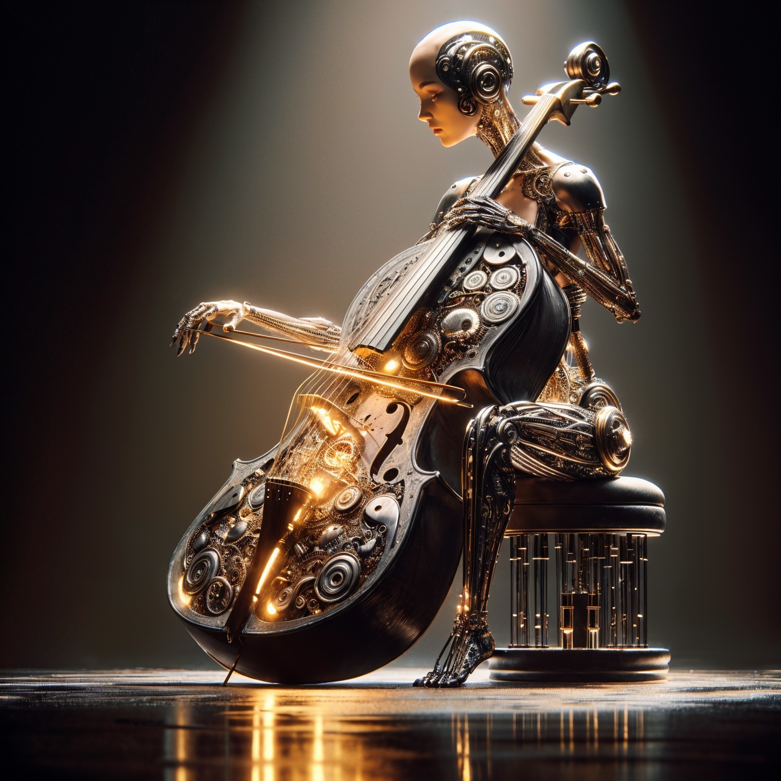 Futuristic Robot Playing Cello with Intricate Design