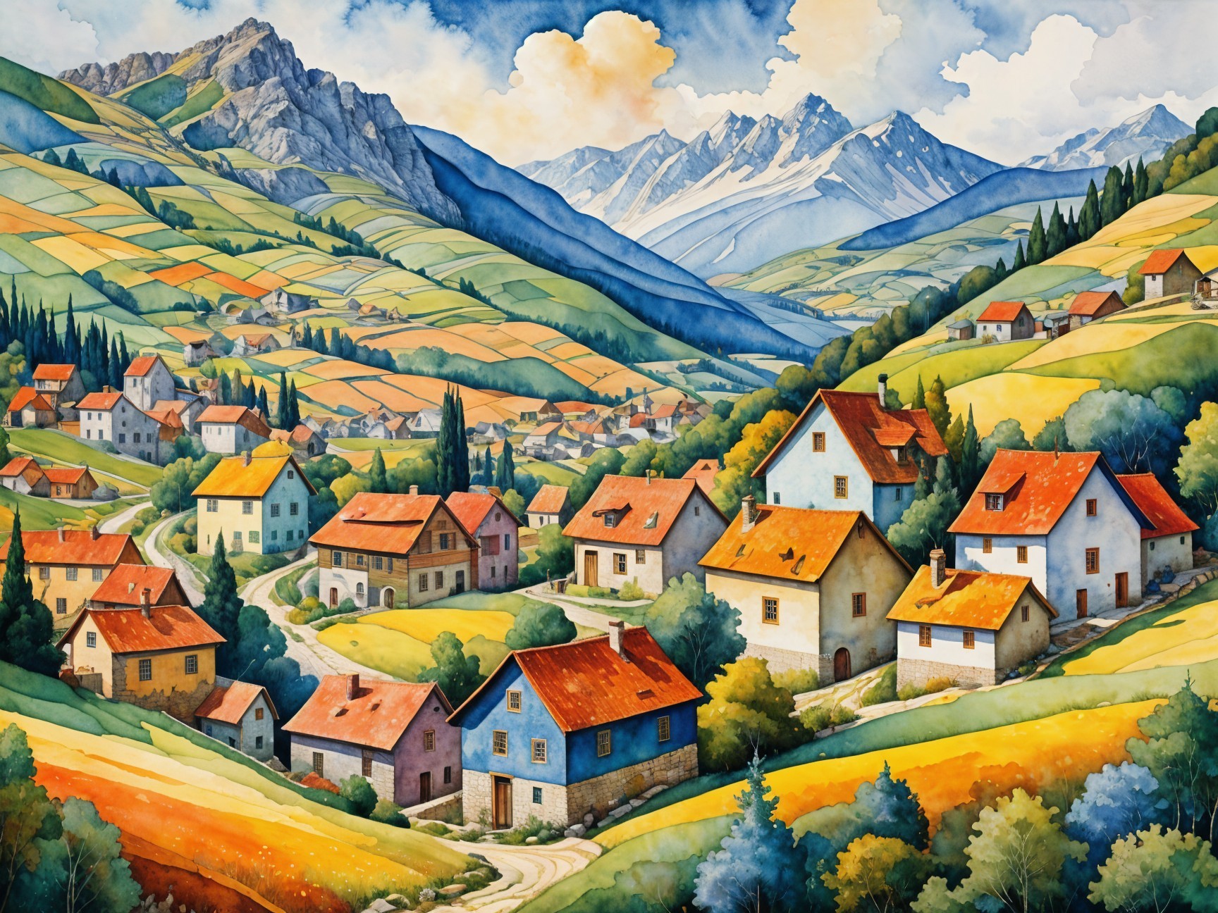 Charming Village in a Picturesque Valley Landscape