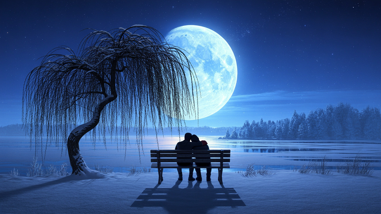 Romantic Moonlit Scene by a Tranquil Lake