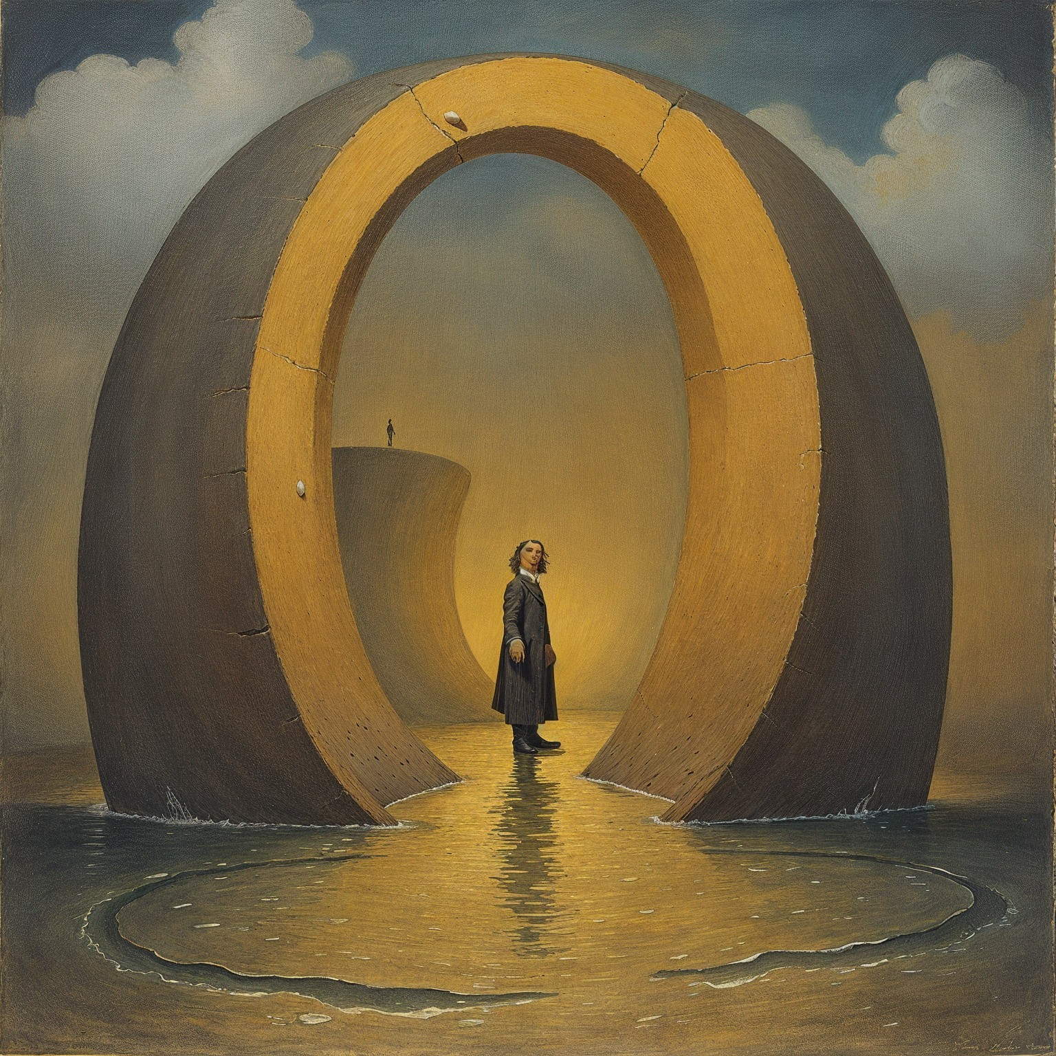 Surreal Landscape with Figures and Golden Ring