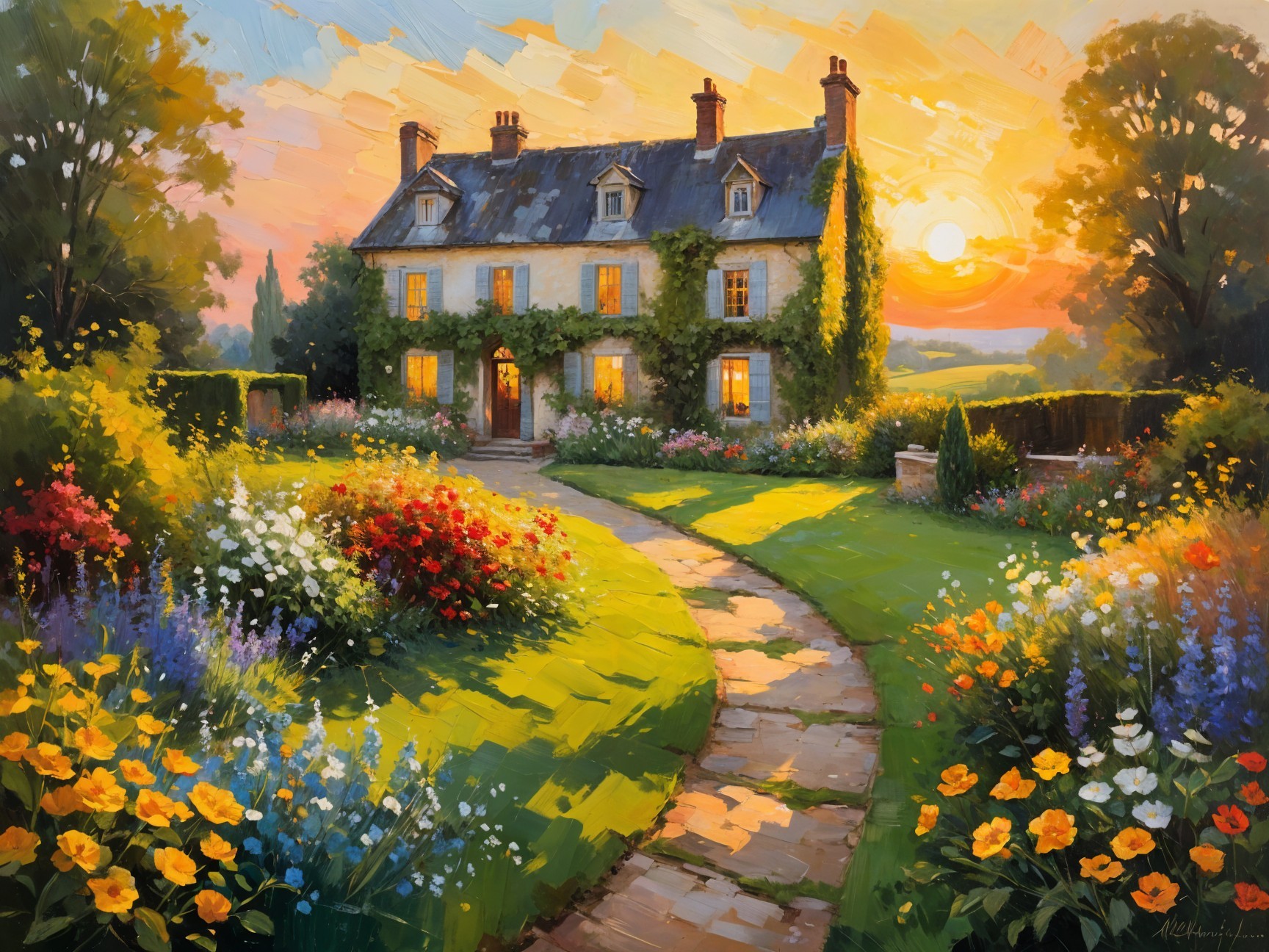 Charming Countryside Home Surrounded by Vibrant Garden