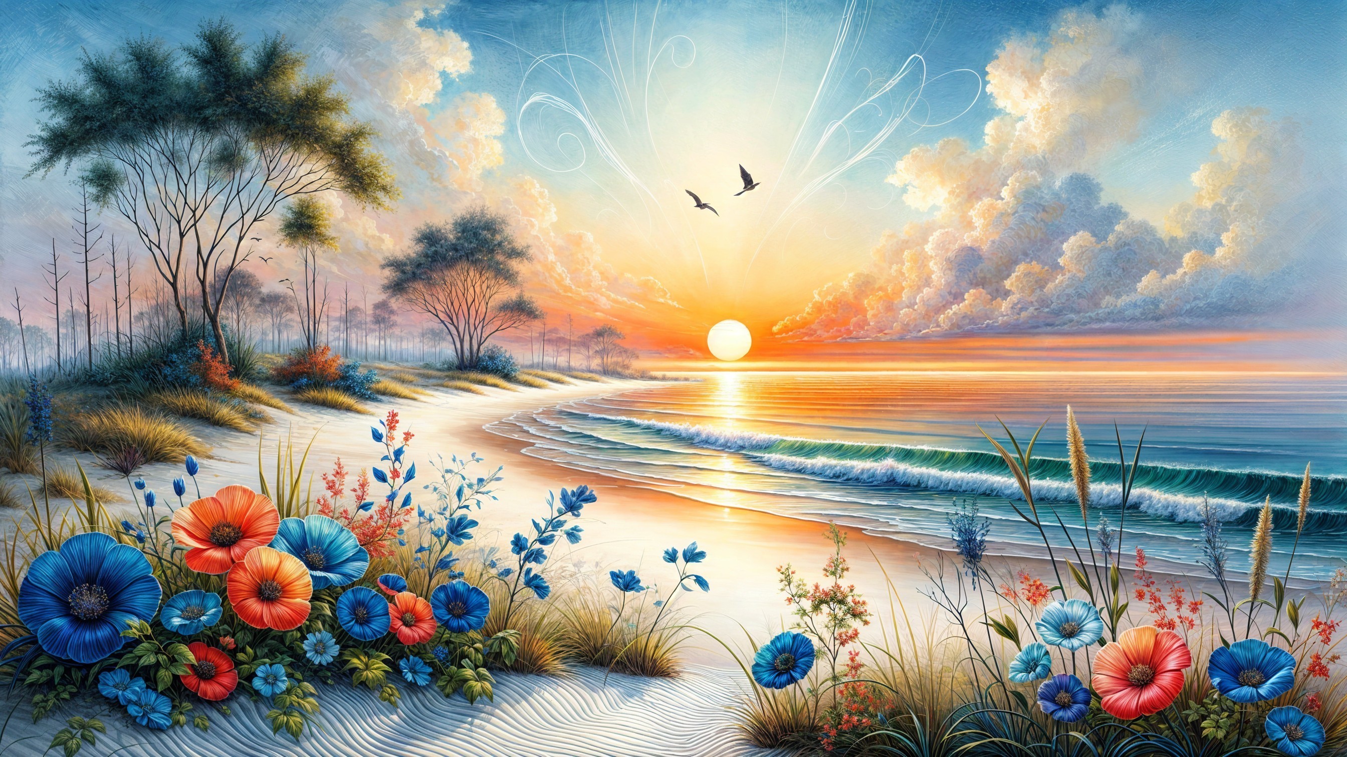 Serene Beach Sunset with Vibrant Colors and Nature