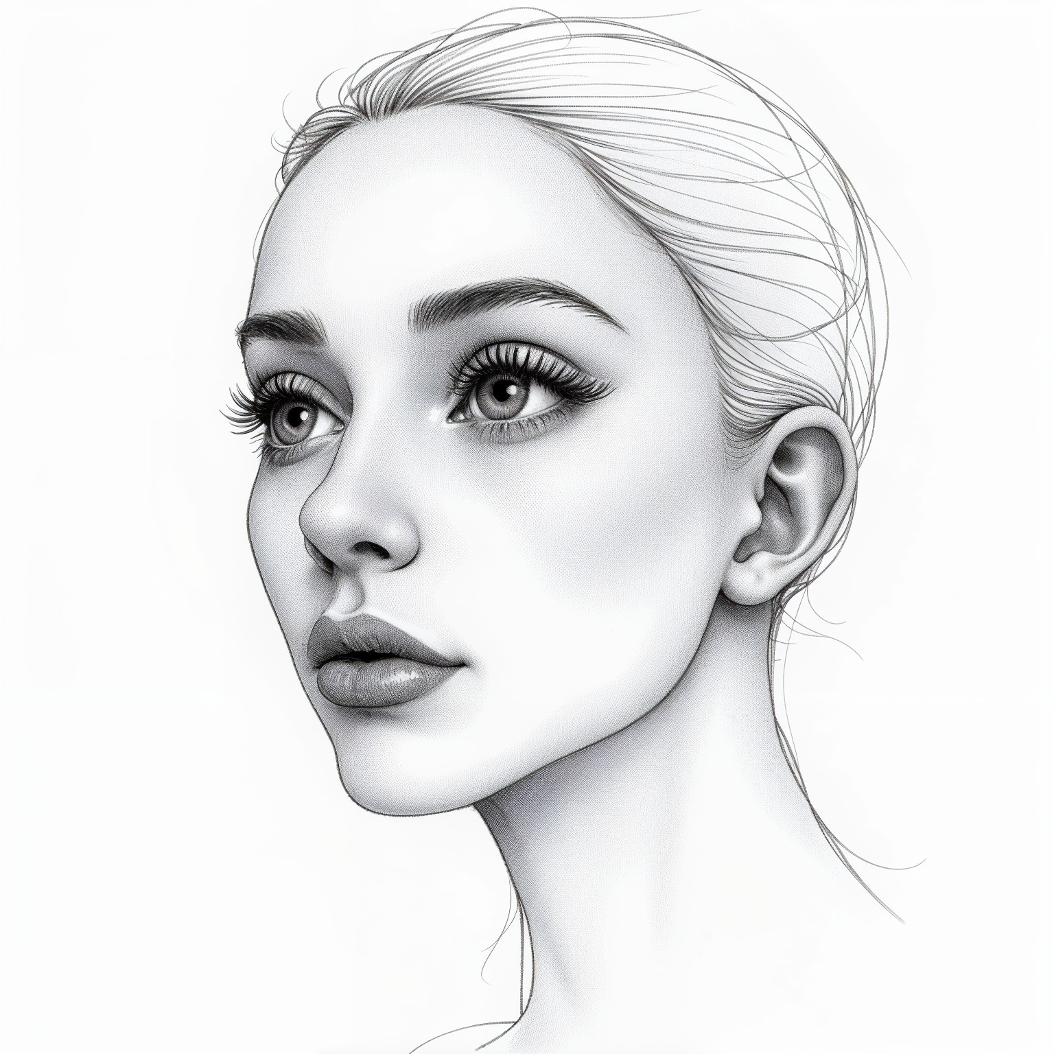 Monochrome Illustration of a Young Woman's Face