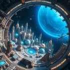 Futuristic Cityscape with Celestial Background