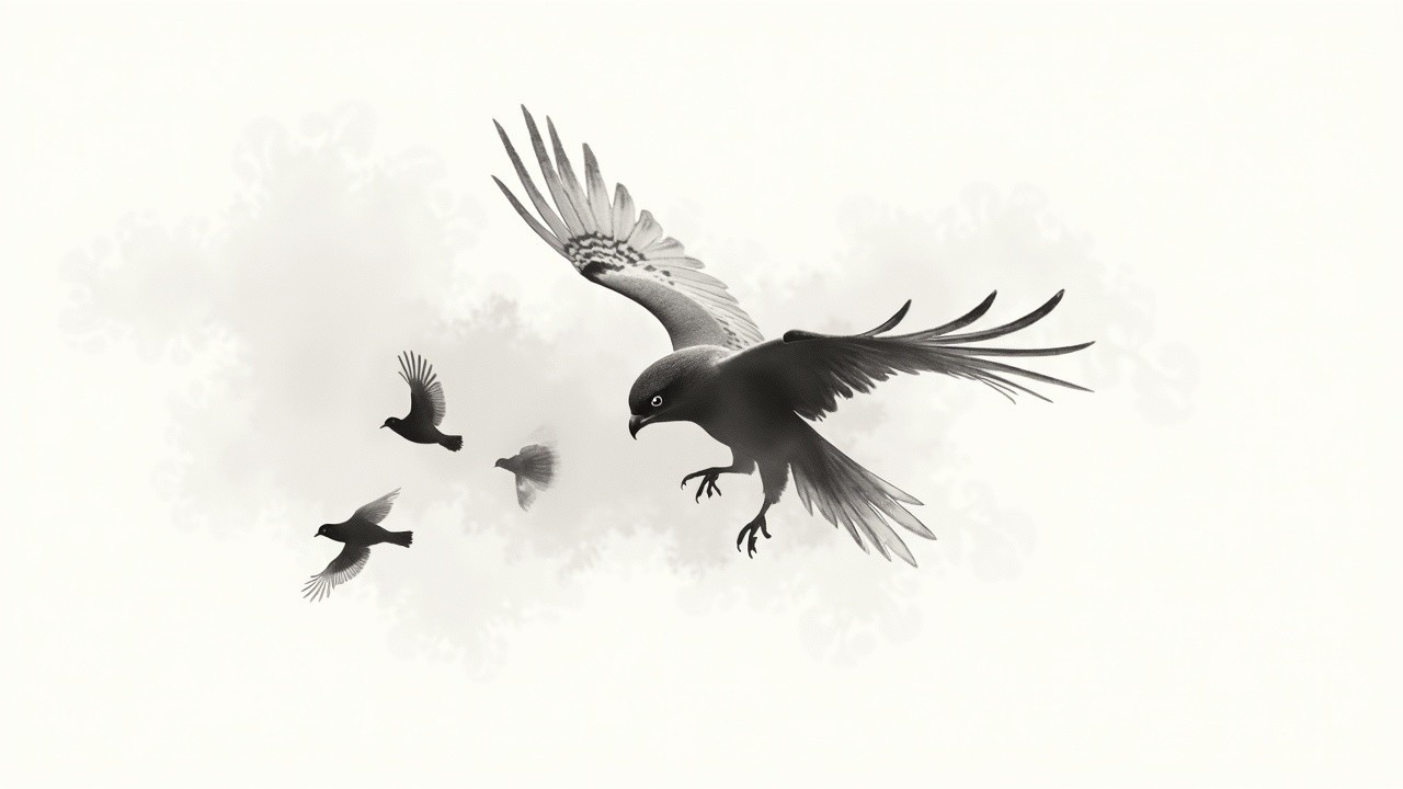 Monochromatic Illustration of Birds in Flight
