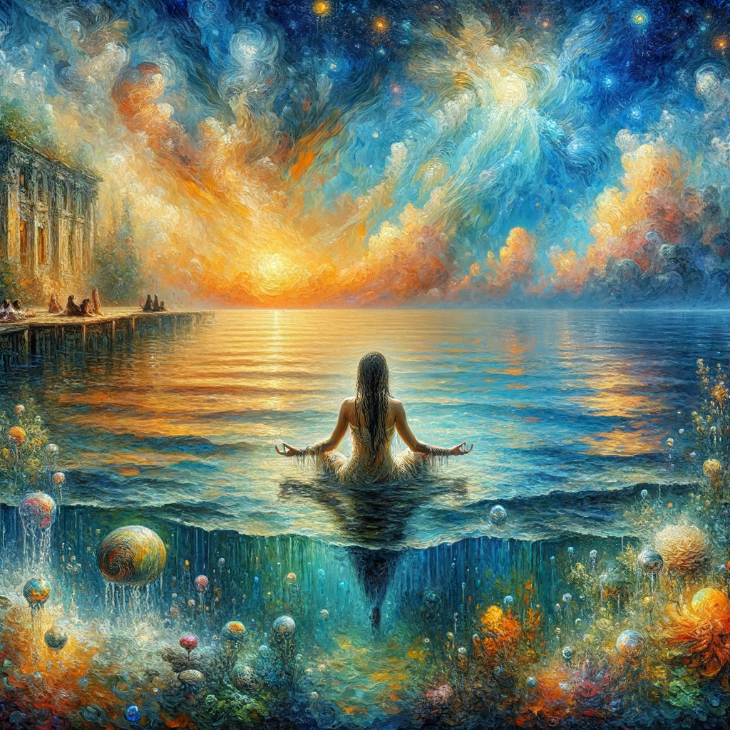 Meditative Figure by the Ocean at Sunset
