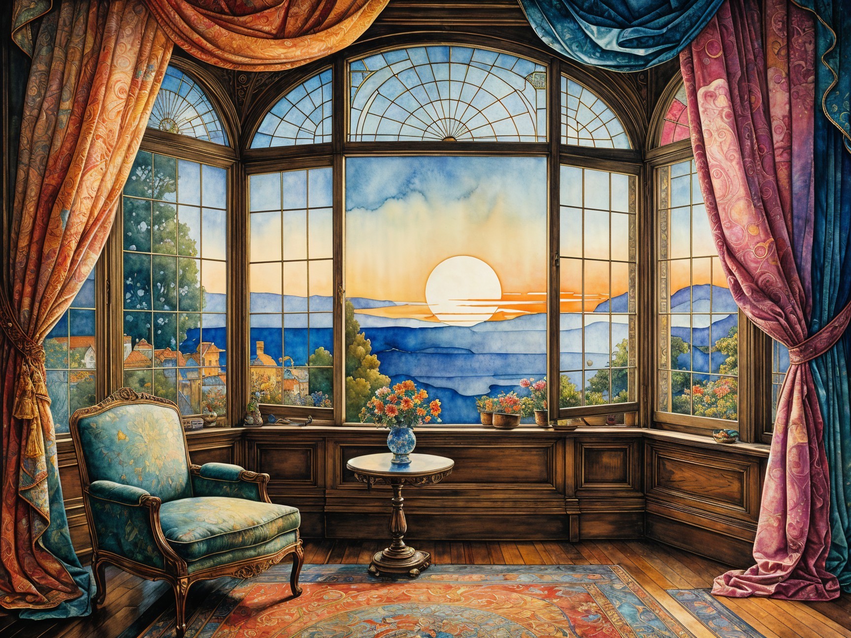 Cozy Room with Sunset View and Elegant Furnishings