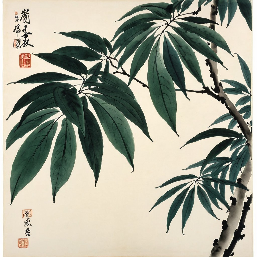 Lush Green Leaves with Intricate Details and Textures