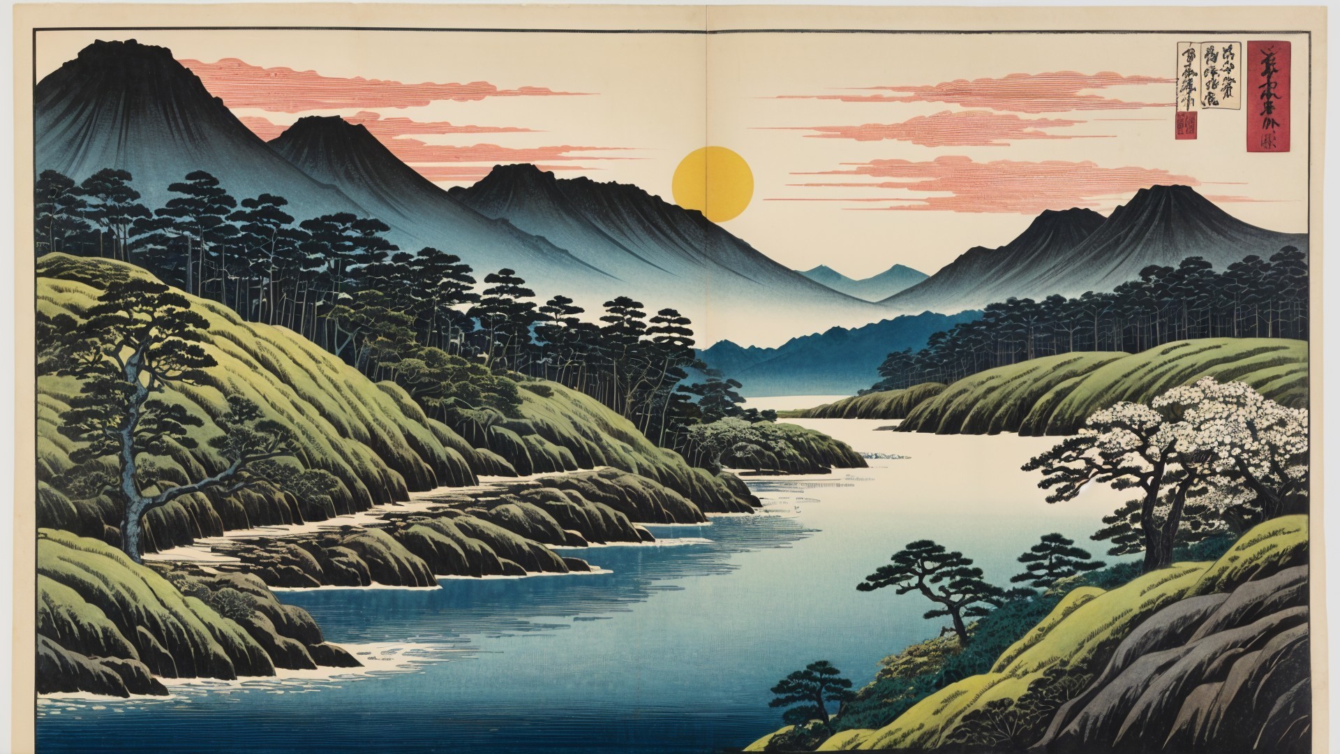 Serene Landscape with Mountains and Calm River