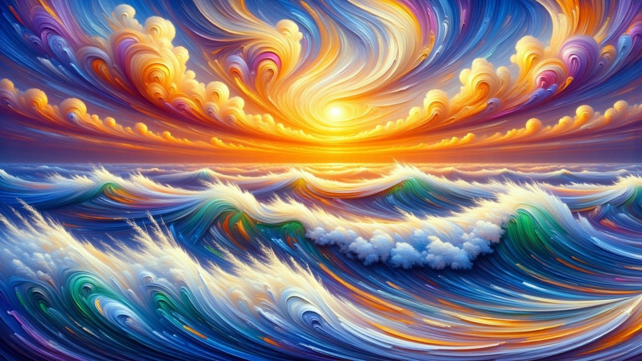 Vibrant Sunset Over Tumultuous Ocean Waves