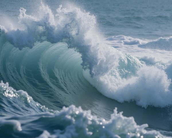 Dynamic Ocean Wave in Turquoise and White Spray