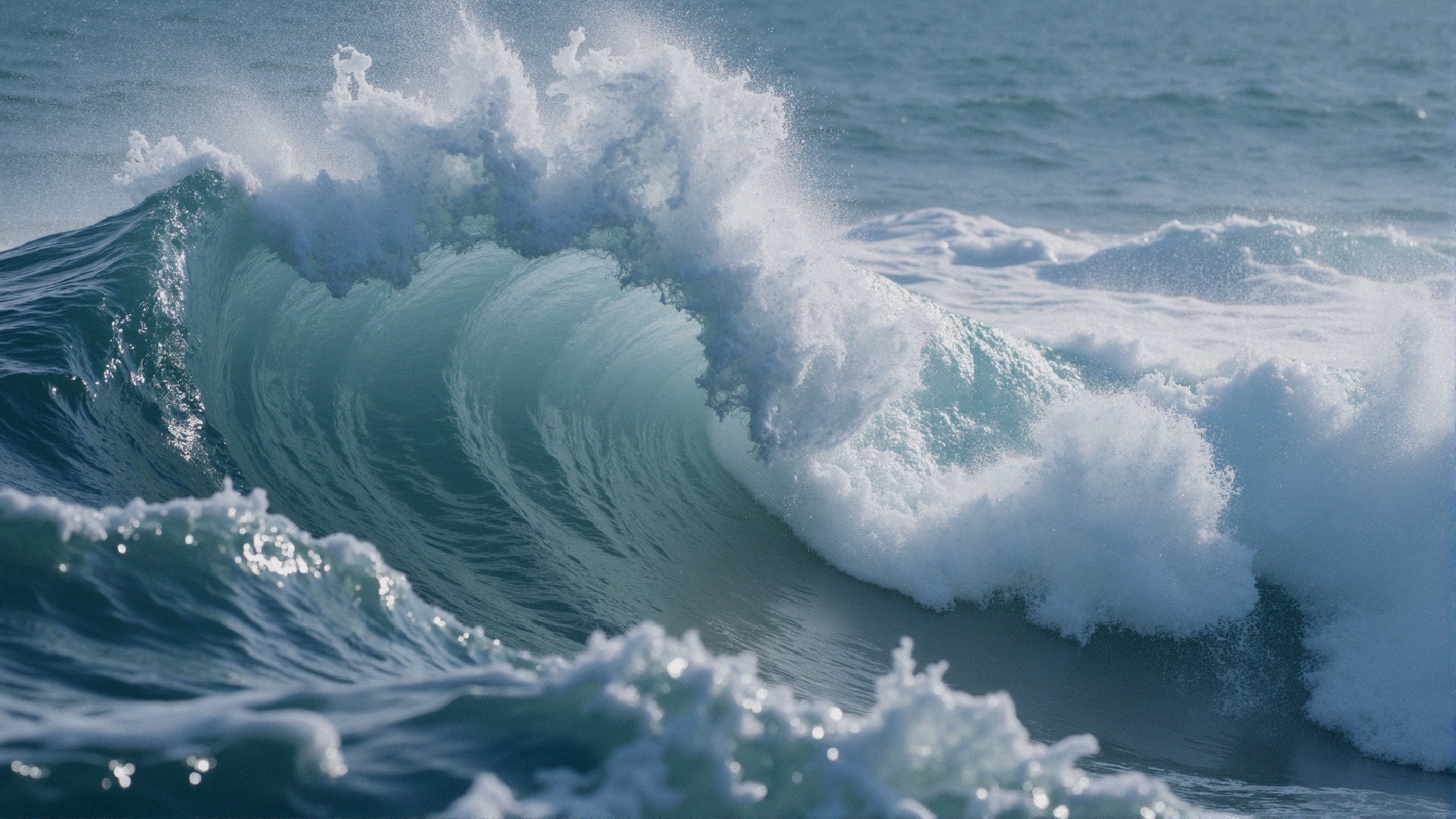 Dynamic Ocean Wave in Turquoise and White Spray