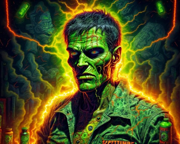 Eerie Portrait of Green-Skinned Zombie Figure