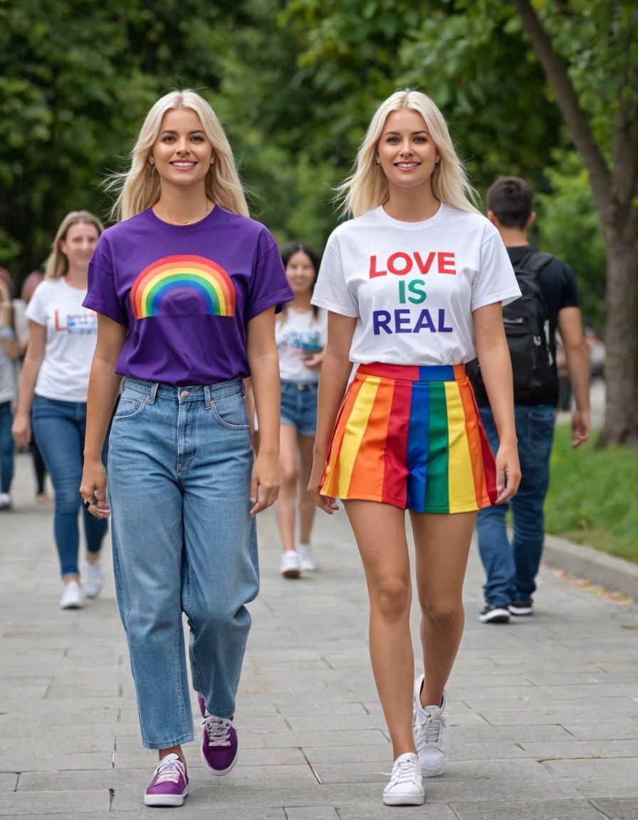 Young Women in Colorful Outfits at Sunny Park