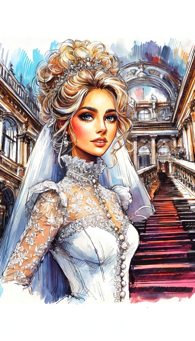 Elegant Bride in White Gown with Lace and Pearls