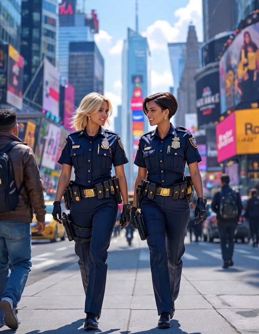 Police Officers in Uniform in Busy Times Square