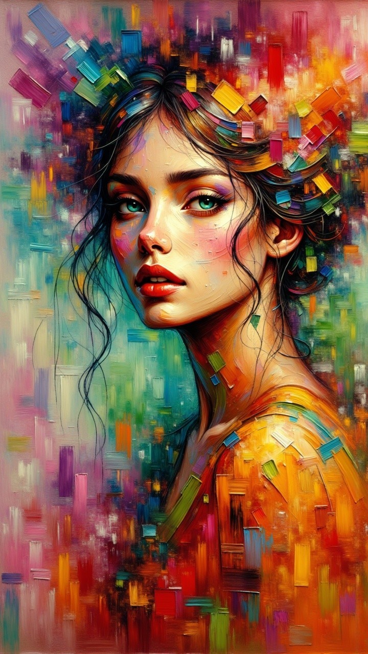 Vibrant Portrait of a Young Woman with Abstract Background