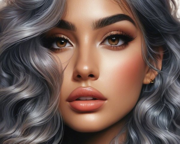 Close-Up Portrait of Young Woman with Silver Hair