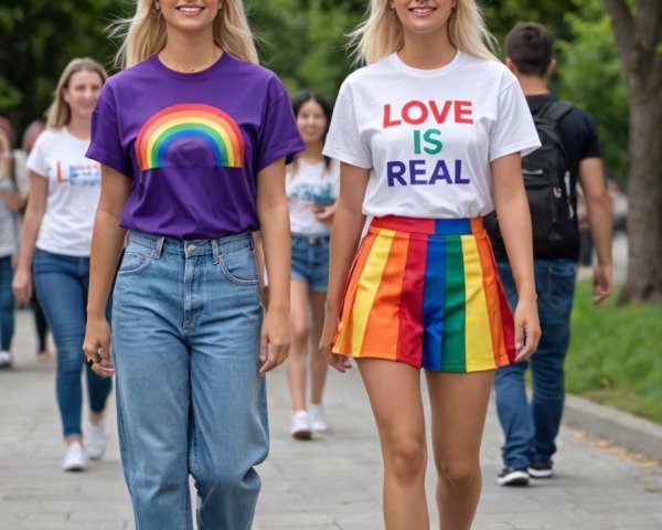 Young Women in Colorful Outfits at Sunny Park
