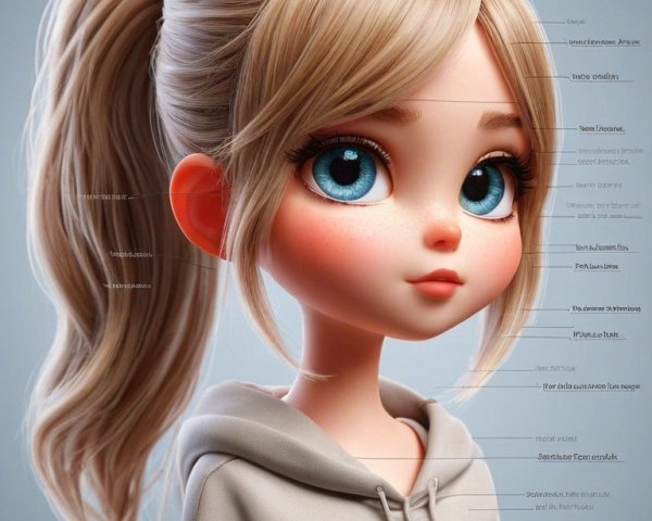 Digitally Rendered Character with Blue Eyes and Hoodie