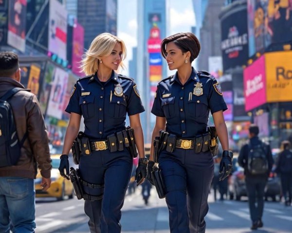Police Officers in Uniform in Busy Times Square