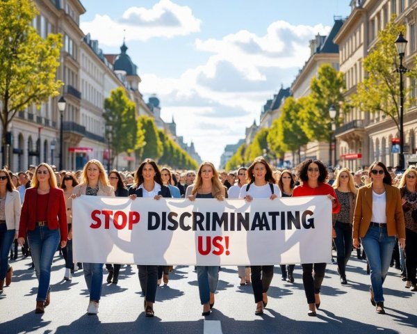 Women Marching for Equality on a Sunlit Street