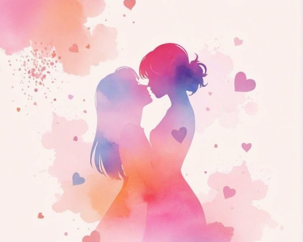 Romantic Watercolor Illustration of Embracing Women