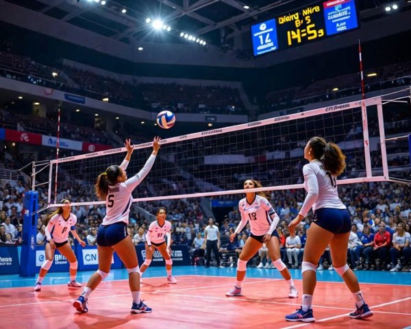 Dynamic Volleyball Match with Player Setting the Ball