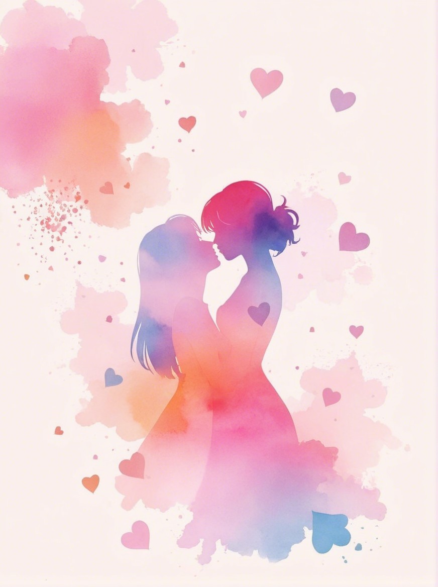 Romantic Watercolor Illustration of Embracing Women