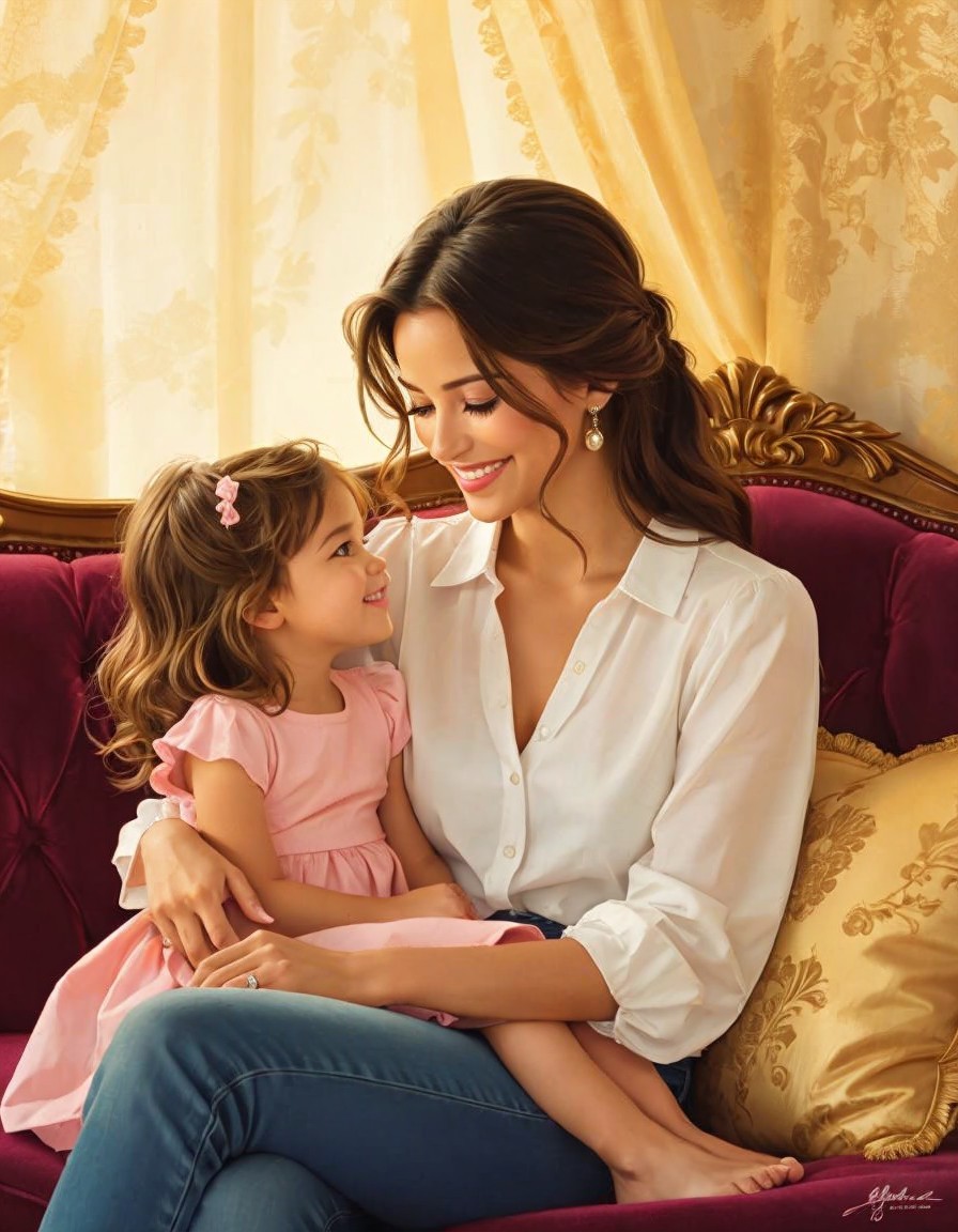 Mother and daughter sharing a joyful moment indoors