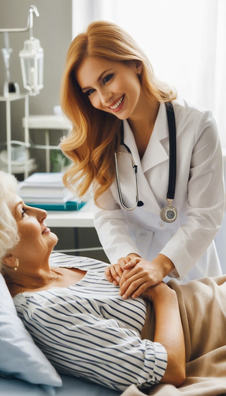 Caring Doctor Comforts Elderly Patient in Hospital Room