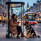 Young Woman Reading in Stylish Bus Shelter at Sunset