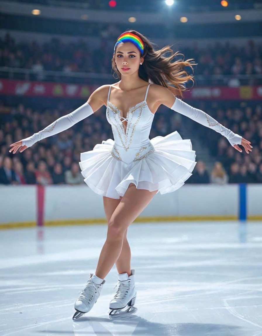 Graceful Figure Skater in Elegant White Dress on Ice