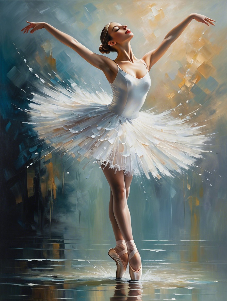 Ballerina in White Tutu Posing Gracefully on One Leg
