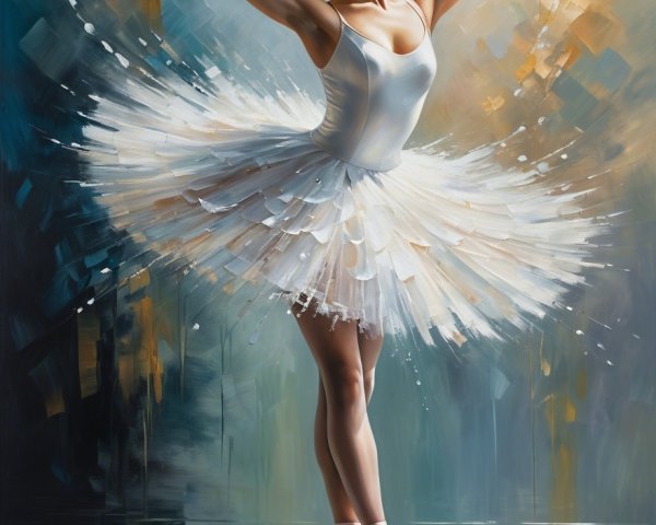 Ballerina in White Tutu Posing Gracefully on One Leg