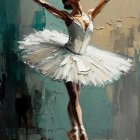 Ballerina in White Tutu Posing Gracefully on One Leg