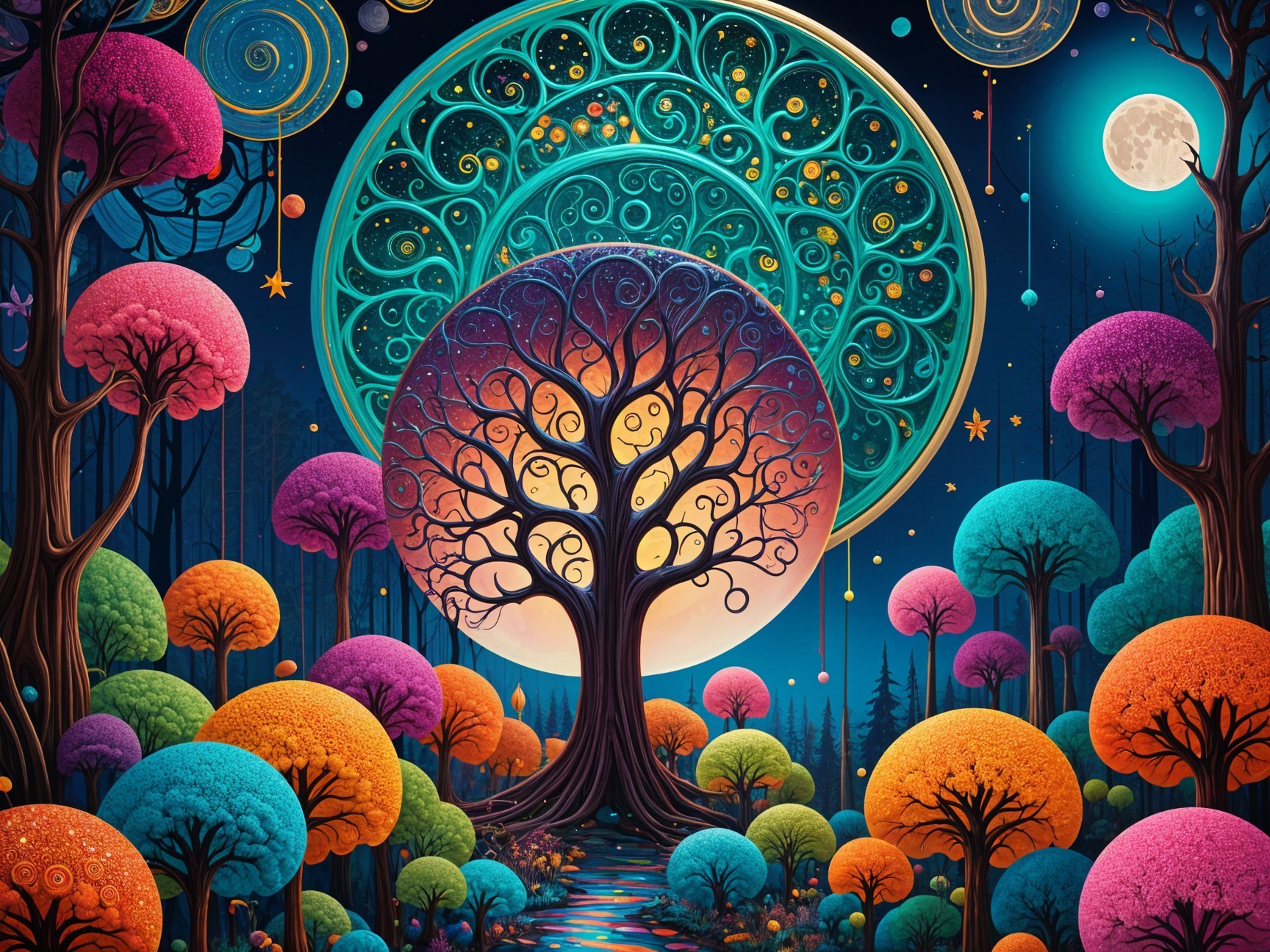 Vibrant Fantastical Landscape with Colorful Trees