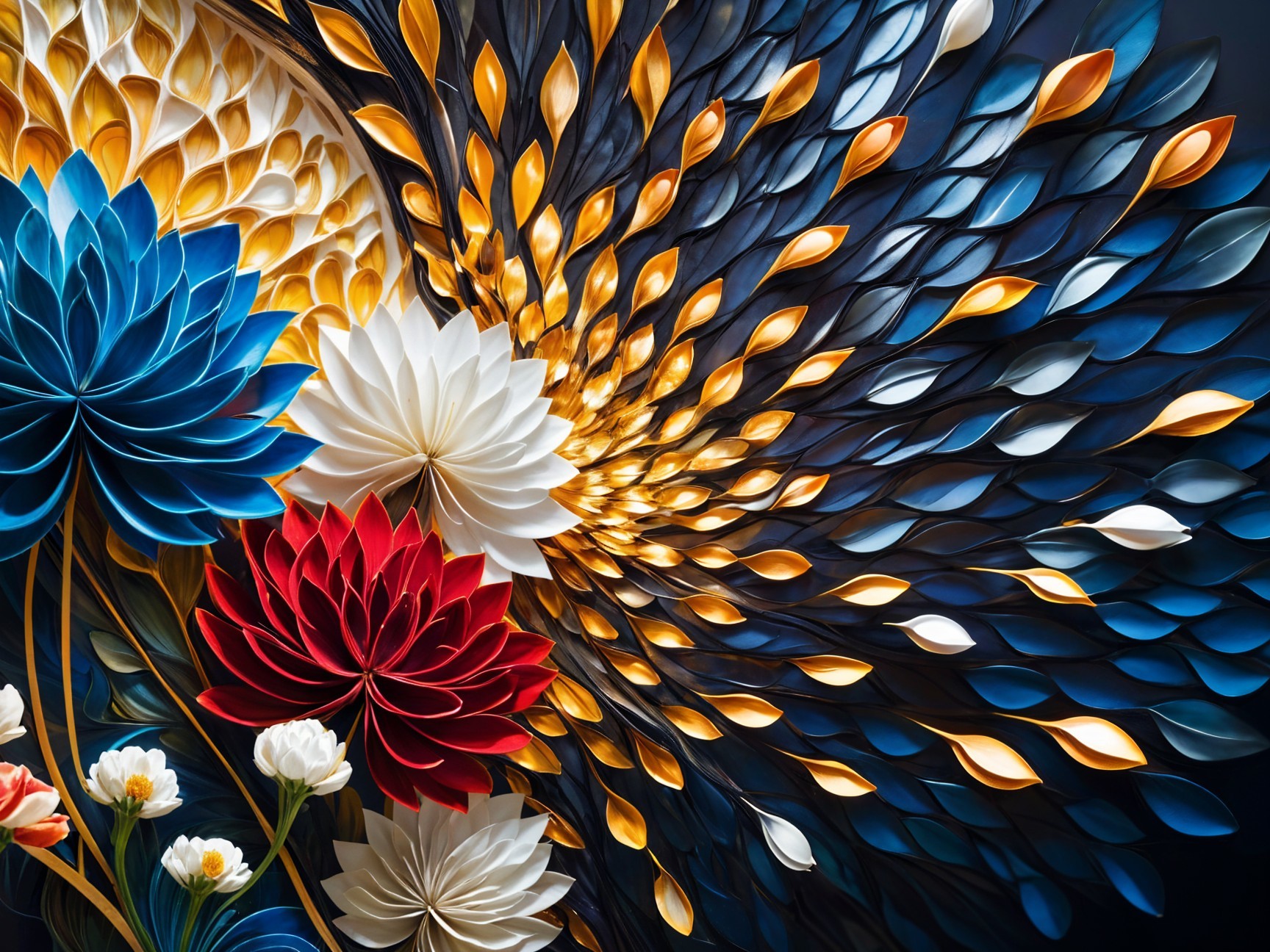 Vibrant Paper Art Composition with Floral Elements